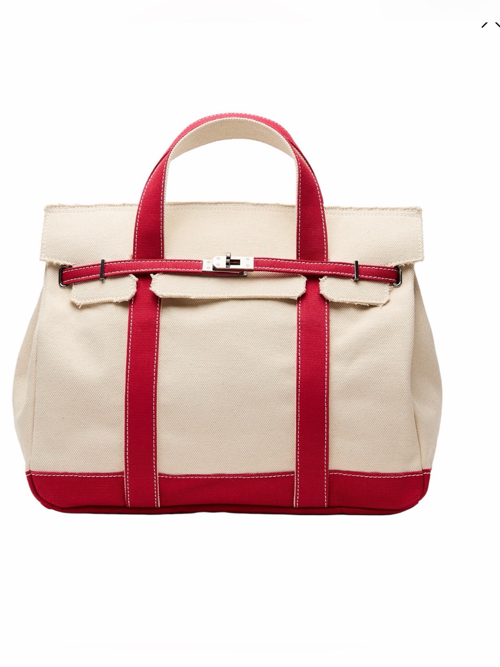 Viral Jumbo Macy's Cream Canvas Tote With Red Trim